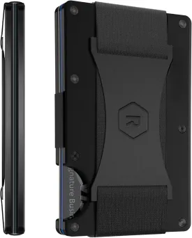 The Ridge Wallet for Men - Slim Minimalist Compact Wallet and Card Holder, RFID Protected Front Pocket Wallets with Integrated Cash Strap (Matte Black Titanium)
