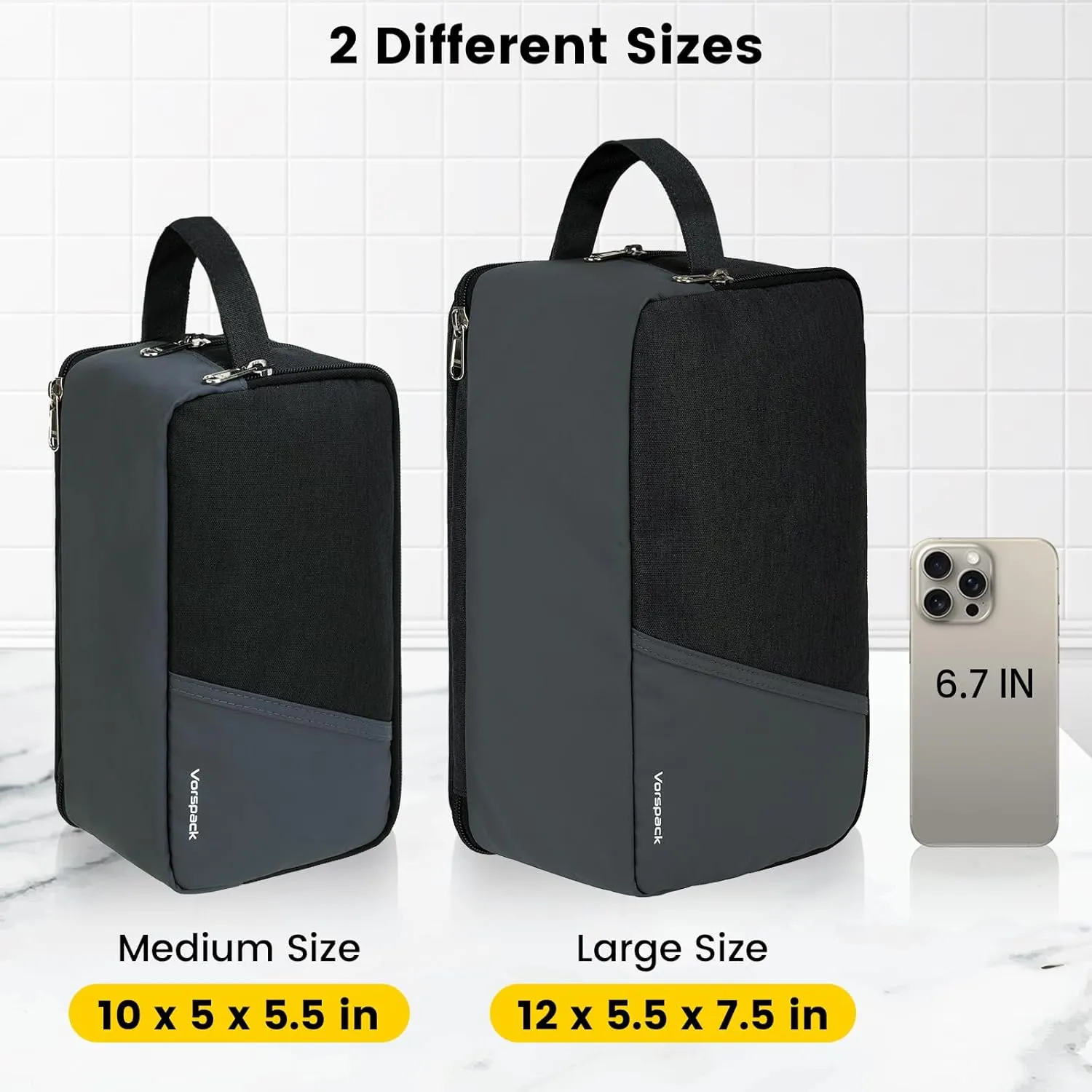Vorspack Travel Toiletry Bag - Toiletry Bag for Men Water Resistant Skincare Bag Dopp Kit for Bathroom Toiletries Accessories Gifts - Black