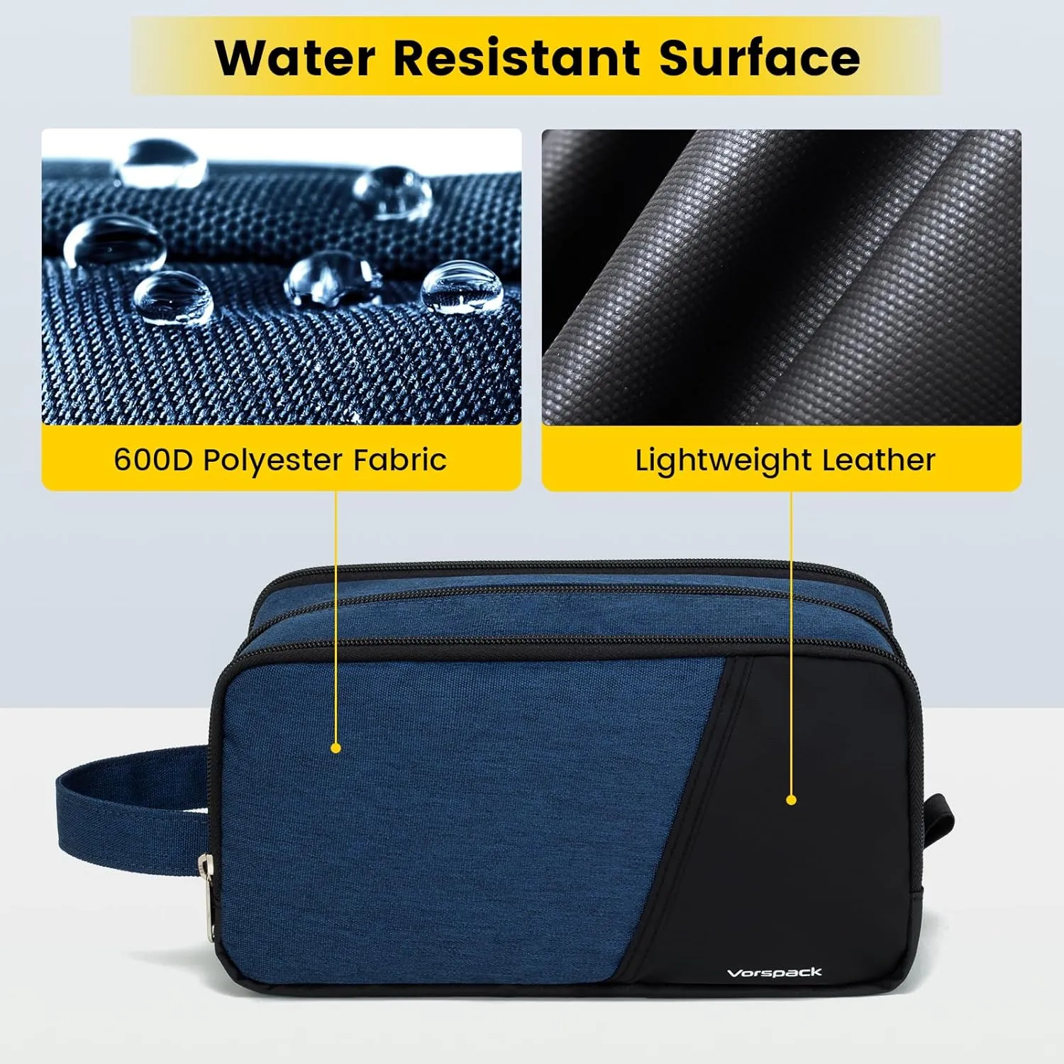 Vorspack Travel Toiletry Bag - Toiletry Bag for Men Water Resistant Skincare Bag Dopp Kit for Bathroom Toiletries Accessories Gifts - Navy Blue